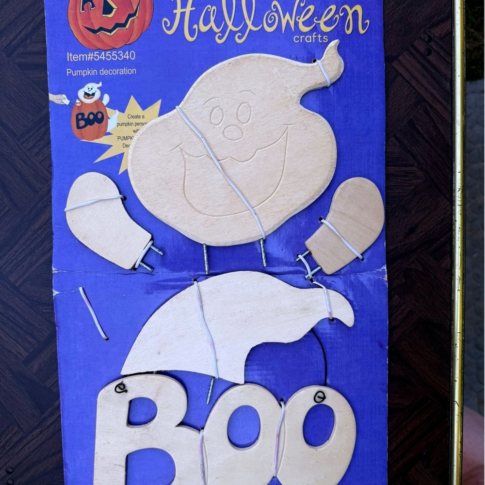 Vintage Halloween Pumpkin Decoration Ghost Boo Wood Craft Kit Holiday Decor